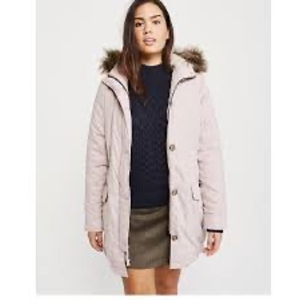 Abercrombie Fitch Pink Sherpa Lined‎ Parka Jacket Hooded Fur Trim XS